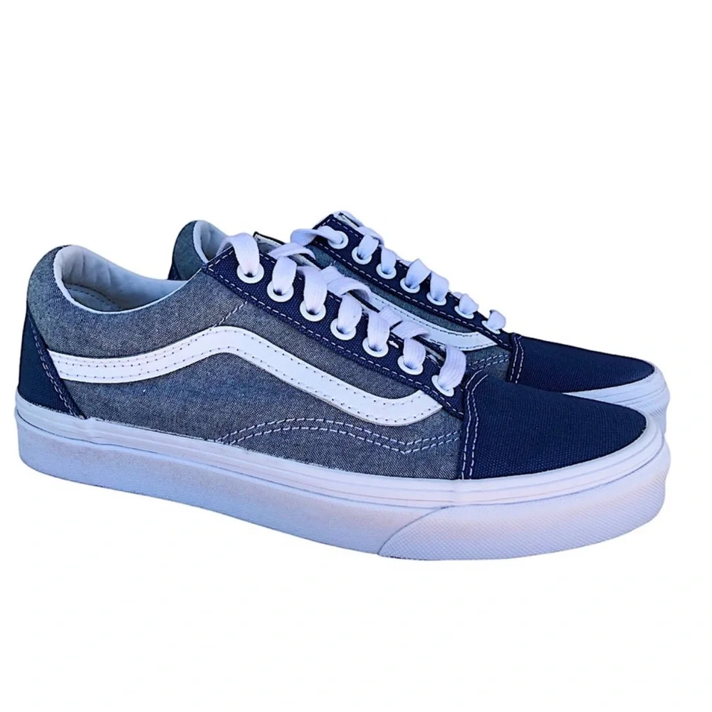 VANS Old Skool Navy Chambray Lace Up Unisex Sneakers Shoes 8 Womens / 6.5 Mens